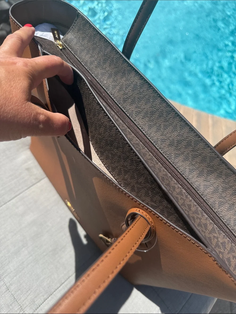 Michael Kors Tan Leather Tote with Gold MK Charm - Picture 5 of 10